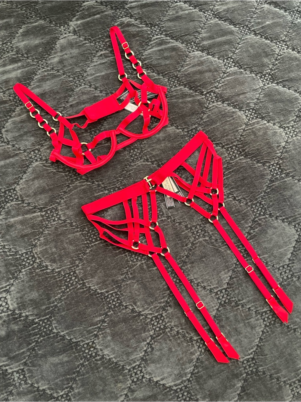 Victoria’s Secret Very Sexy Unlined Strappy Balconette Bra Cage Ring 2 Piece Set - Picture 2 of 13